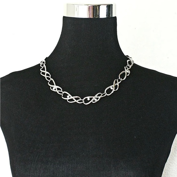 Infinity Set LUMINESS By PRINCESS HOUSE Link Necklace bracelet Silver Tone Clear - Picture 2 of 5